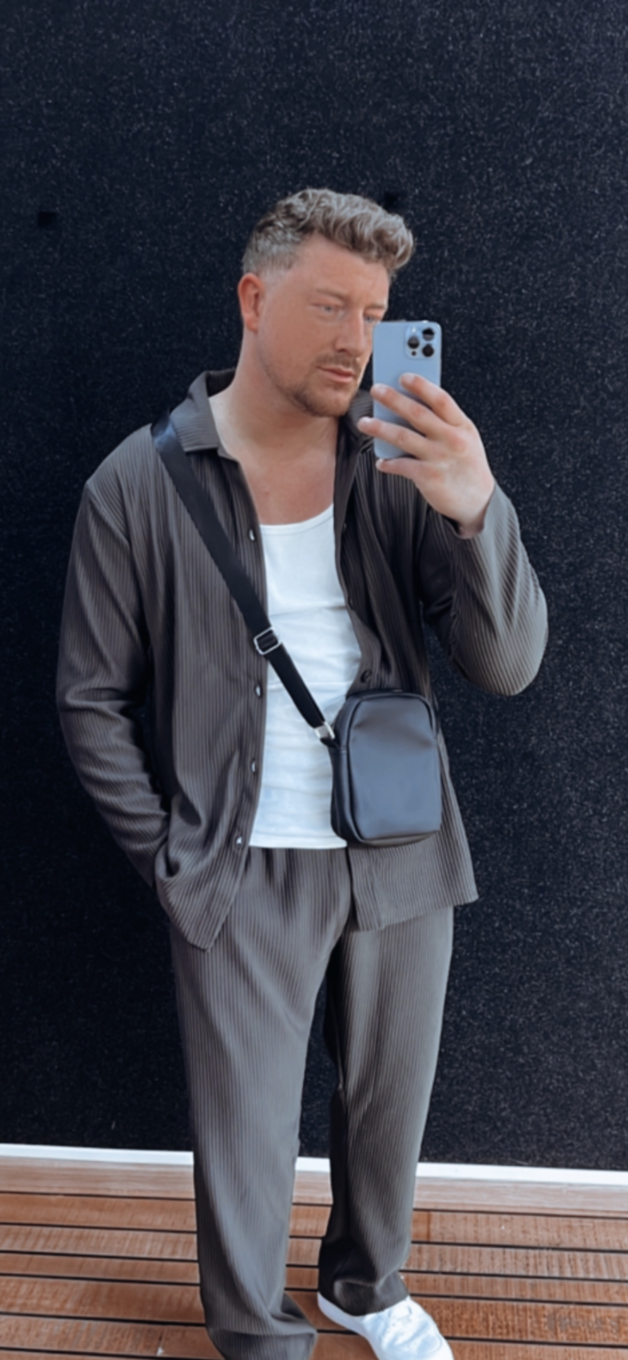 Hemd Plissee Anthrazit